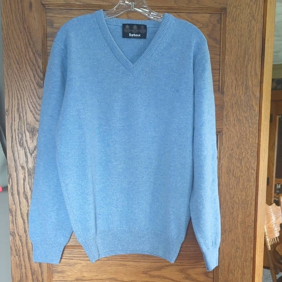 Barbour Lambswool Sports Vee Glacier Blue Sweater Size Men's Medium - Picture 1 of 10
